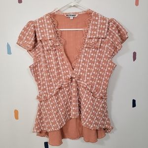 Walter Baker Carole Peach and White Embroidered Blouse